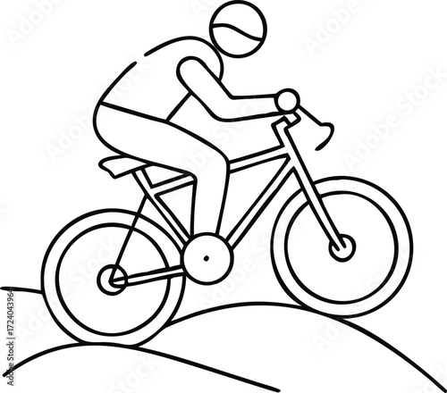 Minimalist Mountain Biker Outline Graphic Ascending a Hill Illustration Design