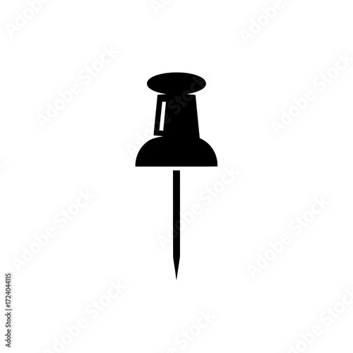A simple black silhouette icon of a pushpin or thumbtack with a sharp point, isolated on a plain white background.