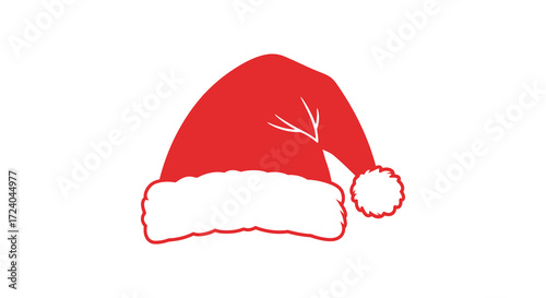 A vibrant red santa hat with fluffy white trim a festive silhouette
