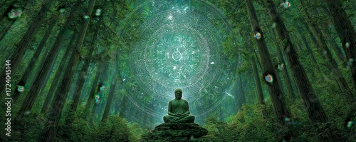 Serene Buddha in Lush Forest