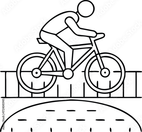 A simple line art illustration of a cyclist on a bridge