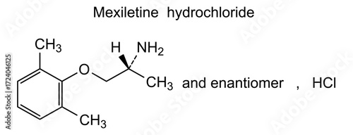 Chemical structure of mexiletine hydrochloride, drug substance