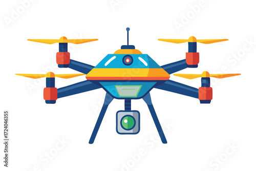 Colorful drone featuring a highdefinition camera for aerial photography with design elements