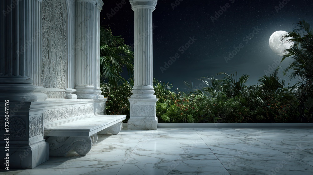 Fototapeta premium Ancient stone terrace moonlight