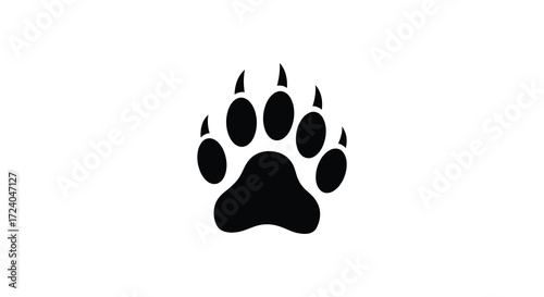 A striking black paw print against a white background silhouette