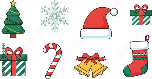 Christmas holiday icons set festive decorations celebration elements vector