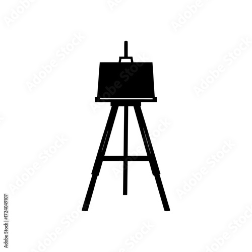 Easel and canvas drawing on transparent background silhouette