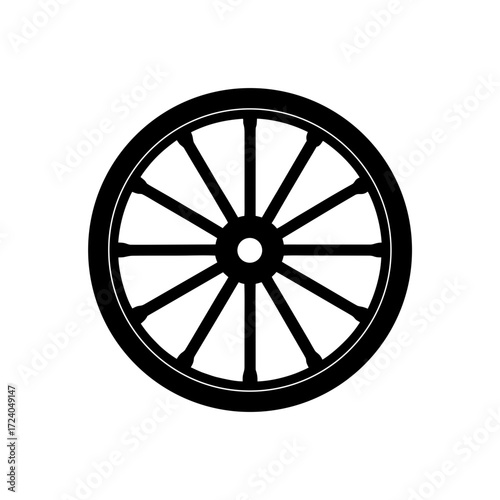 Black wagon wheel graphic on transparent background silhouette