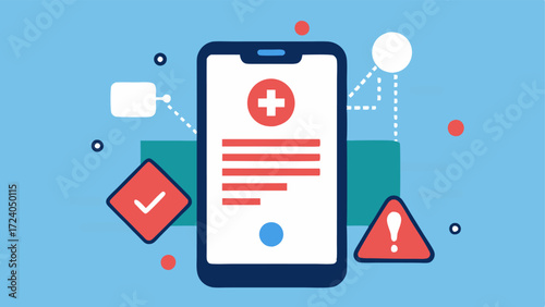 Disease Detection Alerts A stylized notification on a smartphone alerting users of potential health risks detected by AI based on their health data.
