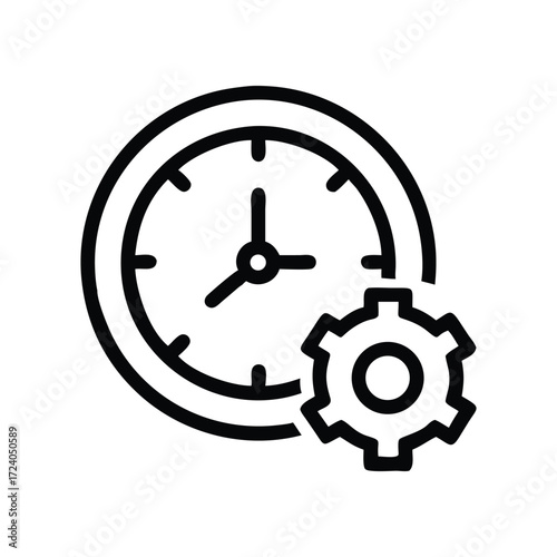 Black and White Time Management Icon on White Background