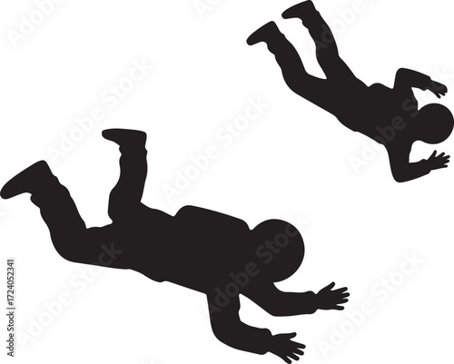 Two black silhouettes of people falling or swimming against a white background vector