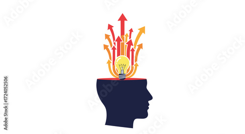 The human mind with a bright idea erupting upwards.