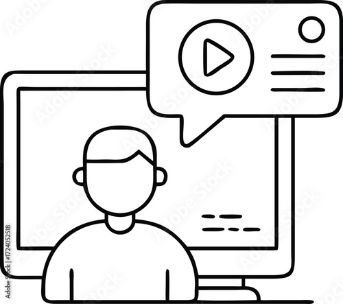 Online video course with presenter, virtual training, e learning concept illustration