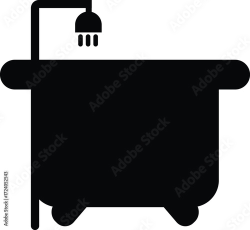 Simple silhouette of a bathtub with shower head for bathroom and hygiene concepts vector