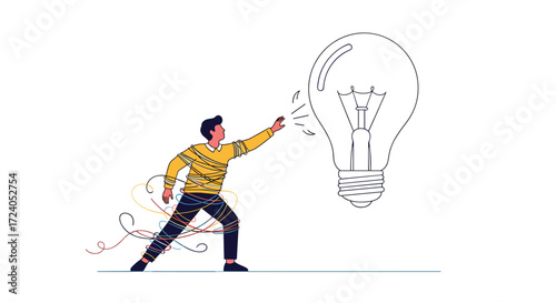A person drawing a light bulb with flowing lines.