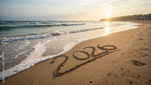 2026 Written in Sand on Beach at Sunrise, New Year Concept - 5