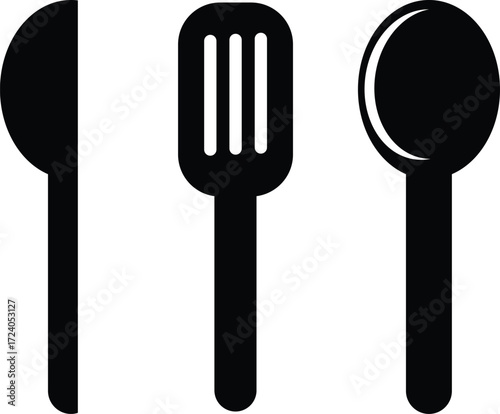 Simple black silhouettes of a knife a spatula and a spoon for culinary use vector