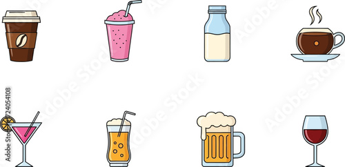 Collection of popular beverage icons for refreshment and enjoyment vector