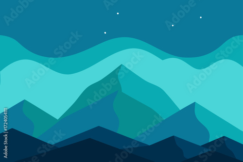 Illustration of layered mountain landscape