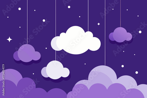 Hanging clouds and stars in purple night