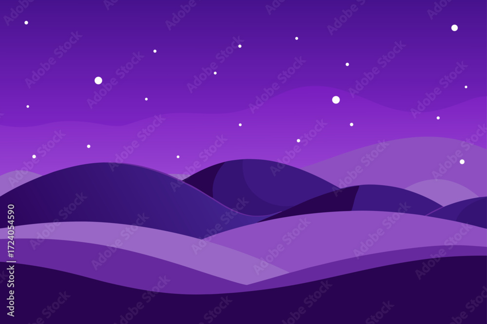 Naklejka premium Purple hills under a starry night scene