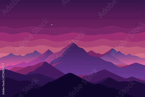 Purple mountains under a starry night sky