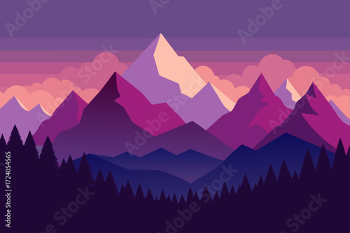 Mountain range with a colorful sky above