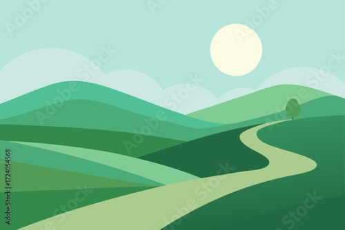 Landscape with rolling hills and winding path
