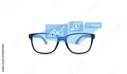 Modern glasses with financial data projections, illustrating business growth and profit analysis.