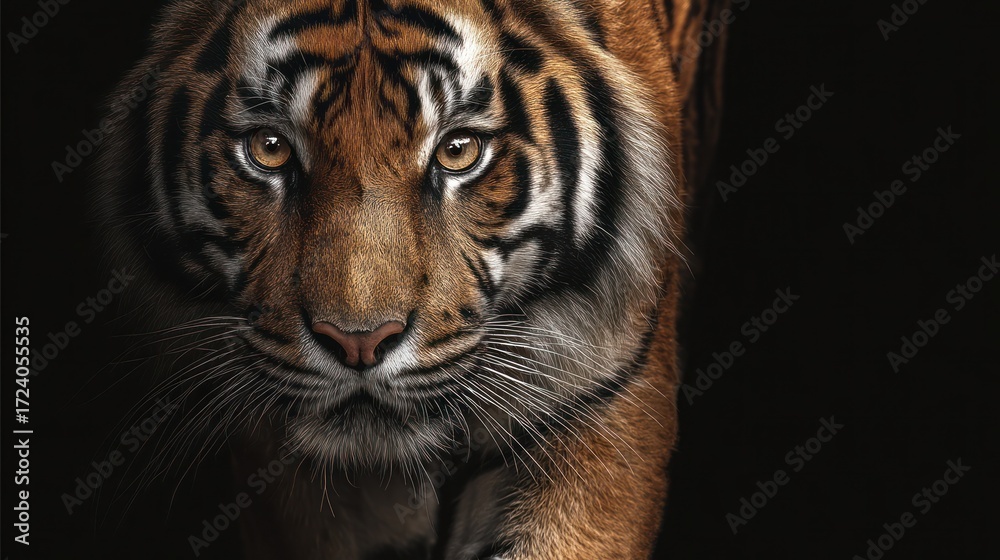 Obraz premium Tiger portrait close up dark background