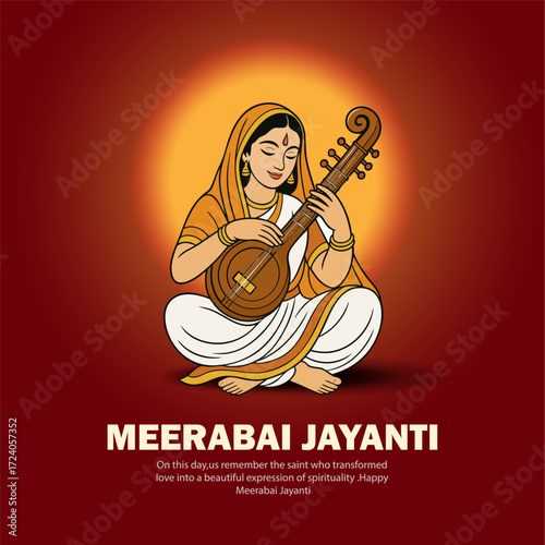 Meerabai Jayanti Illustration – Devotional Saint Playing Veena with Divine Aura