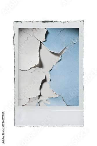 Cracked polaroid photograph isolated on transparent background