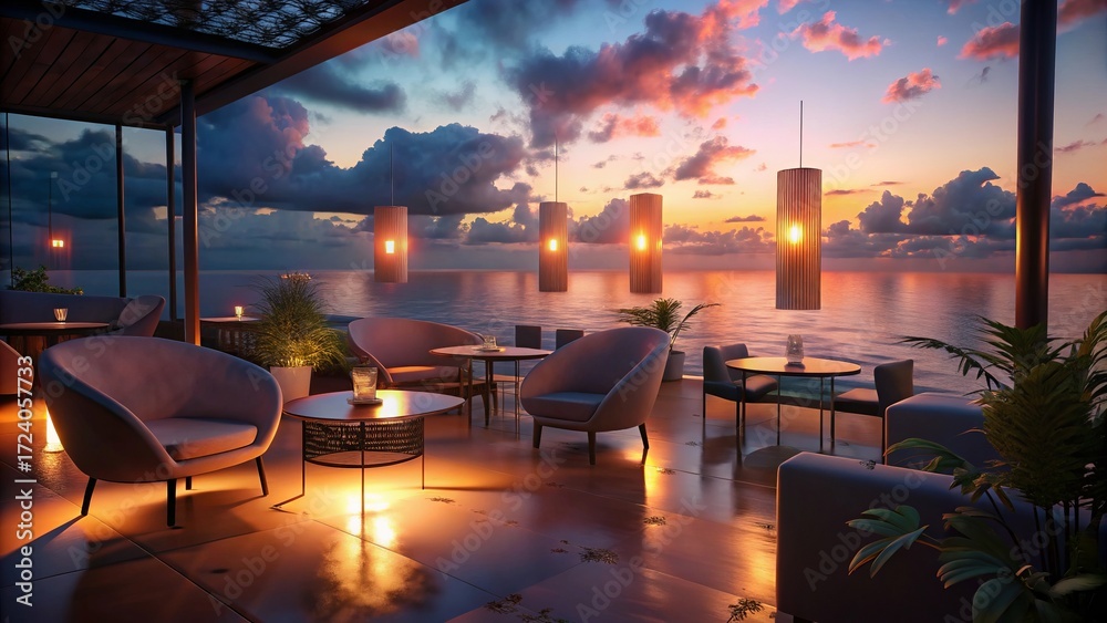 Fototapeta premium Relaxing Lounge Area with Ocean View - 12