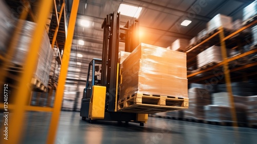 Forklift operation in an industrial warehouse material handling high-efficiency environment dynamic perspective on logistics