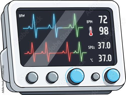 Vital signs monitor showing heart rate and oxygen