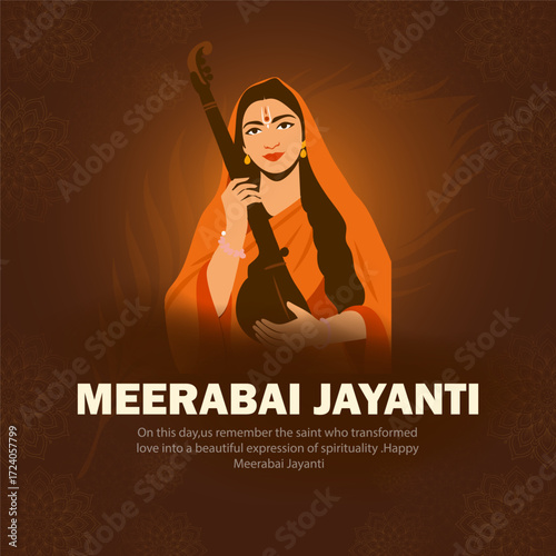  meerabai jayanti Spiritual Illustration of Meerabai Jayanti with Woman Holding Veena