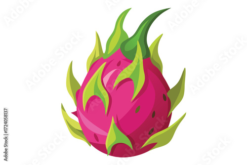 Vivid pink dragon fruit with green scales stands out on a clean white backdrop