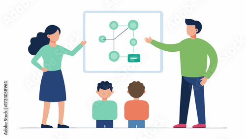 Discussion of Family History A counselor pointing to a family tree diagram on a whiteboard illustrating hereditary patterns. The patient looks on thoughtfully reflecting on