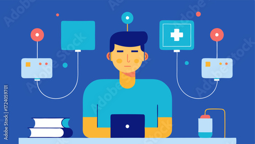 Biofeedback Room An illustration of a client connected to biofeedback devices visualizing the interaction between mind and body while receiving treatment.