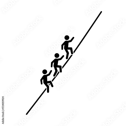 Team climbing a rope representing unity and teamwork on a transparent background