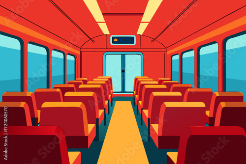 Interior view of an empty train carriage
