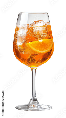 glass with aperol spritz cocktail isolated on transparent background. Alcoholic drink, design element for restaurant or bar. Design element for menu.