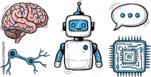 Ai brain robot neuron chip and chat bubble concepts art vector