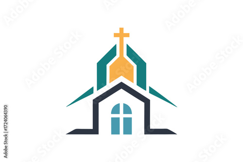 The church structure with gold cross atop displays symbolic religious importance and spiritual significance