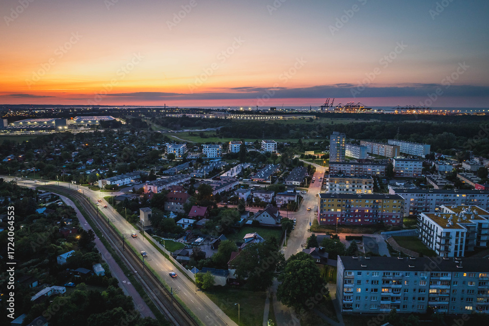 Fototapeta premium The Stogi district in Gdańsk. A beautifully lit place in the evening.