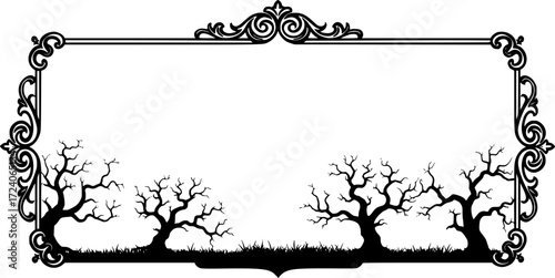 Frame with Haunted trees silhouette illustration art vector
