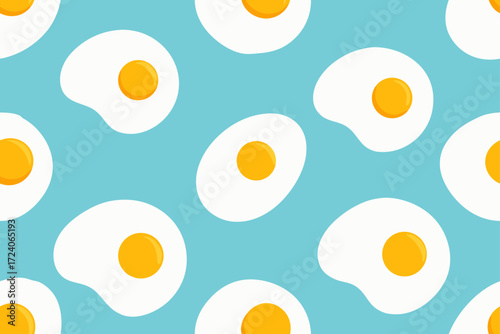 Seamless pattern of fried eggs on cyan ground