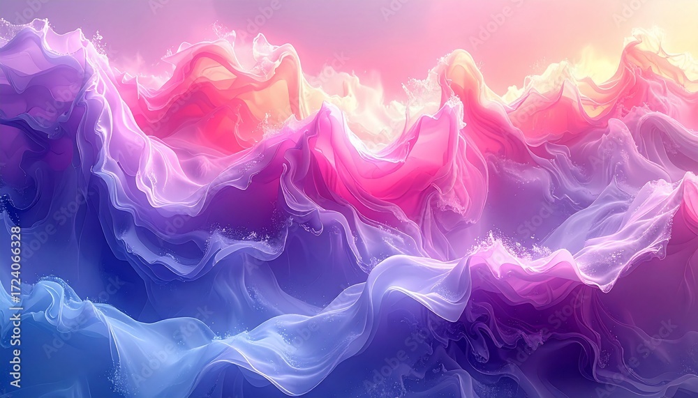 Obraz premium Abstract digital painting of flowing waves in shades of purple, pink, and blue.