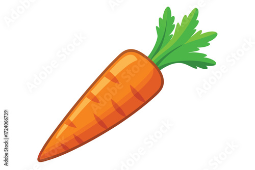 Bright orange carrot displays fresh green leaves against a simple clean white surface beautifully