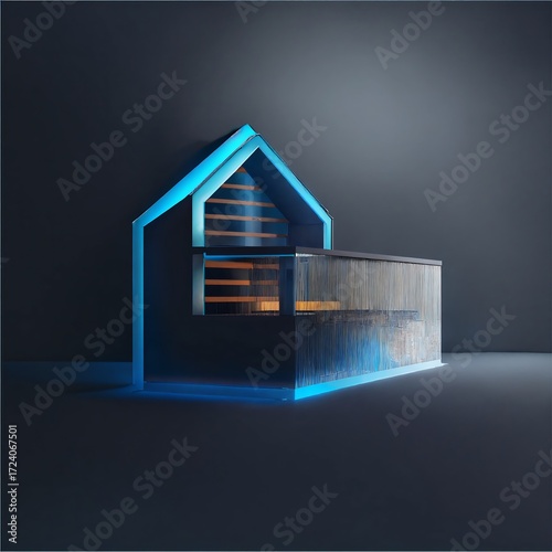 house on blue background